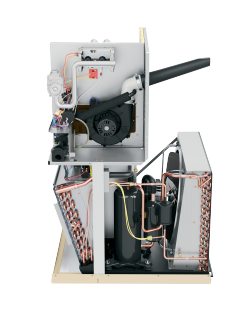 HWC all-in-one unit providing gas heating and electric cooling, 2025 low GWP refrigerant compliant, MagicPak V-Series